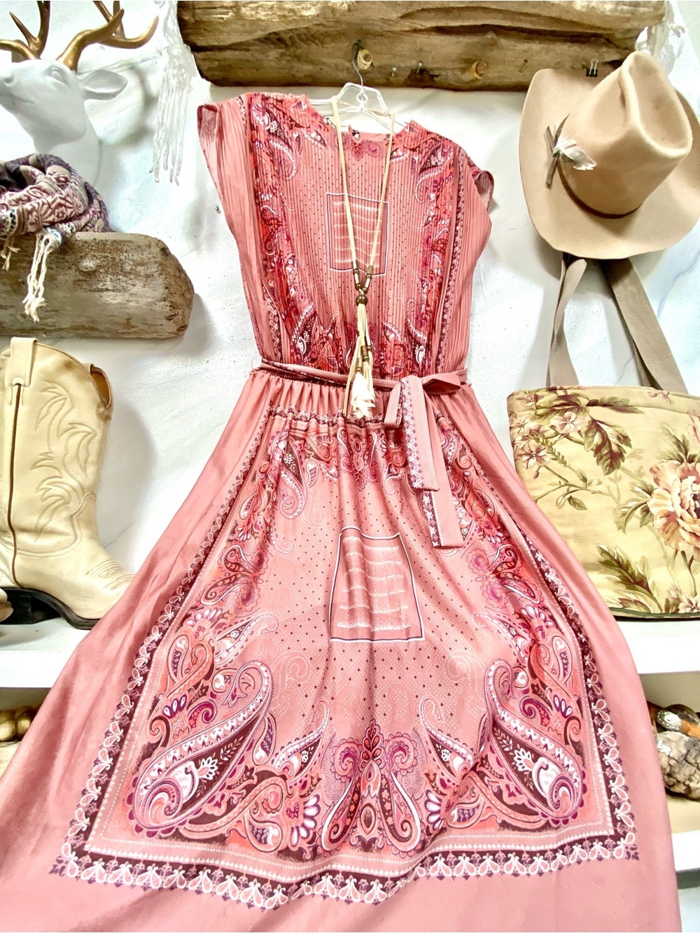 Made in Canada boho paisley dress w hippy shabby chic cottagecore vibe